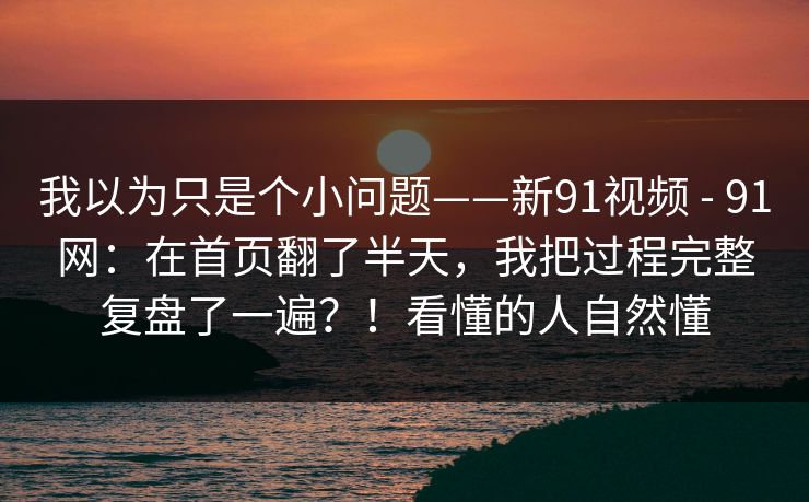 我以为只是个小问题——新91视频 - 91网：在首页翻了半天，我把过程完整复盘了一遍？！看懂的人自然懂